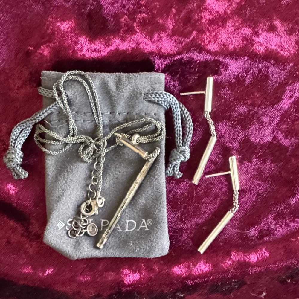 Silpada Silver Bar Drop Necklace & Earring Set